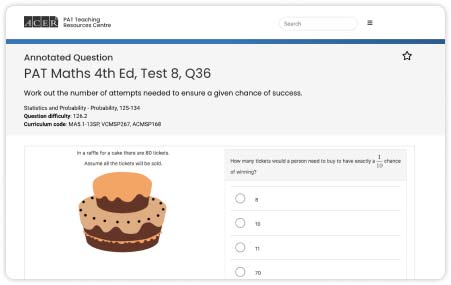 A screenshot of the Teaching Resources Centre showing an annotated question